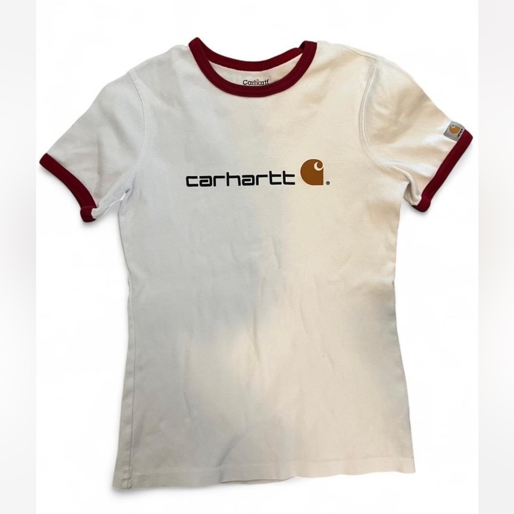 Women’s Carhartt Vintage Cotton White Tee with Red Trim Size XS